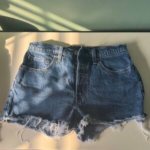 Casual Blue Frayed Hem Jean Shorts